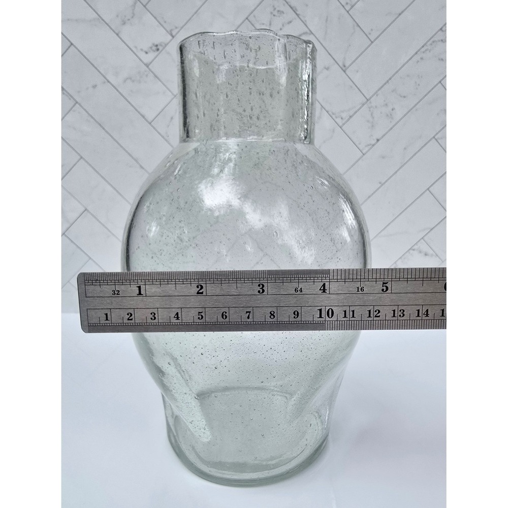Hand Blown Seeded Bubble Glass Vase Clear 8.5 Inch Heavy Base Floral Decor - Picture 8 of 10